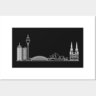 Sydney Skyline in white with details Posters and Art